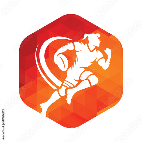 Rugby player running with ball vector silhouette. Rugby player logo vector illustration icon.