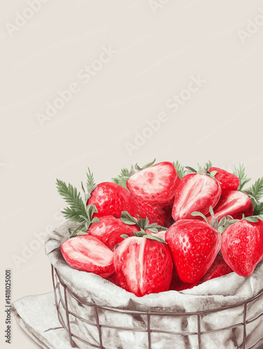Fresh strawberries in a rustic basket.
