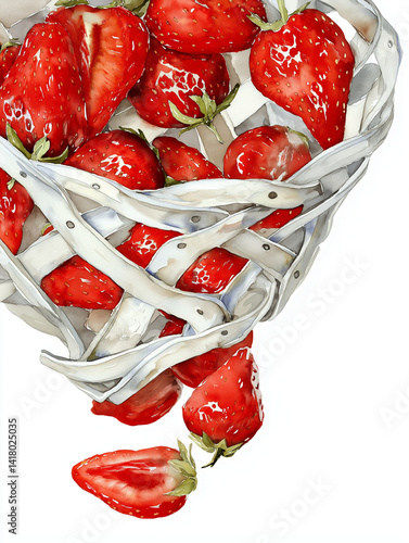 Fresh strawberries in a basket overflowing.