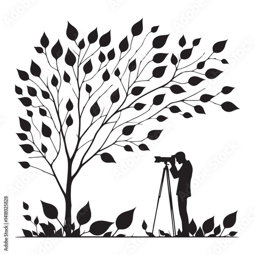 Nature Photographer Silhouette Capturing Beauty Underneath the Tree