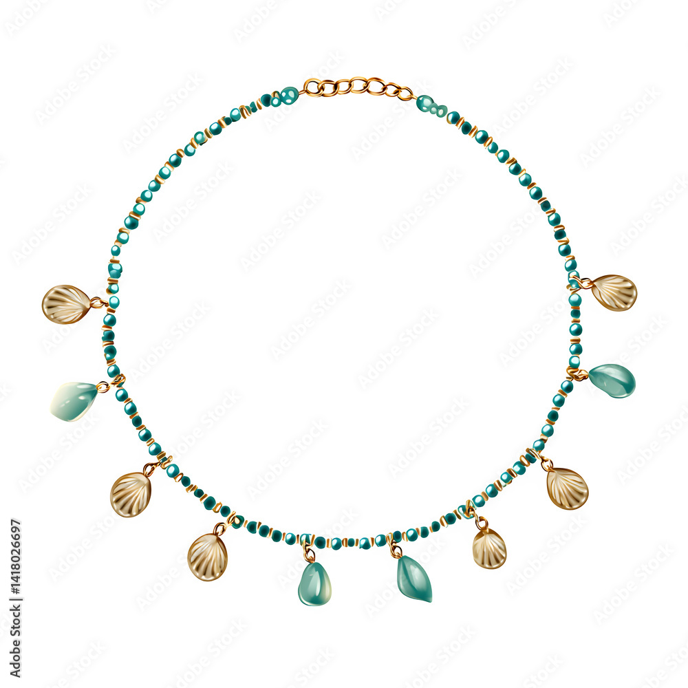 Fototapeta premium Beaded anklet with shell charms isolated on transparent background