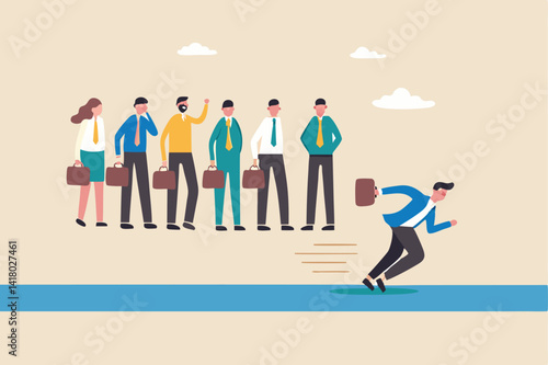 Fast lane priority or advantage to win business competition or career path, extra speed pathway or express way to move forward concept, businessman run fast on fast lane while others stuck in traffic.