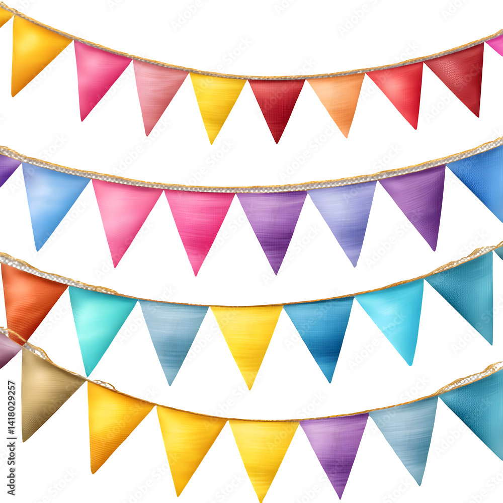 Obraz premium Summer-themed bunting flags isolated on transparent background