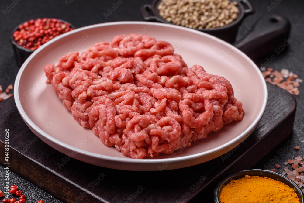 Stuffing or ground raw beef or pork with salt and spices Stuffing or ground raw beef or pork with salt and spices