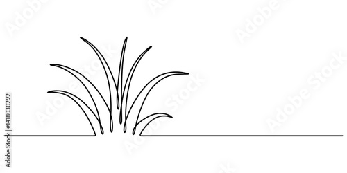 Abstract meadow line with grass. Continuous one line drawing. Vector illustration, Reed one continuous line illustration. Hand drawn doodle drawing of pond on white background, minimalist style pro.