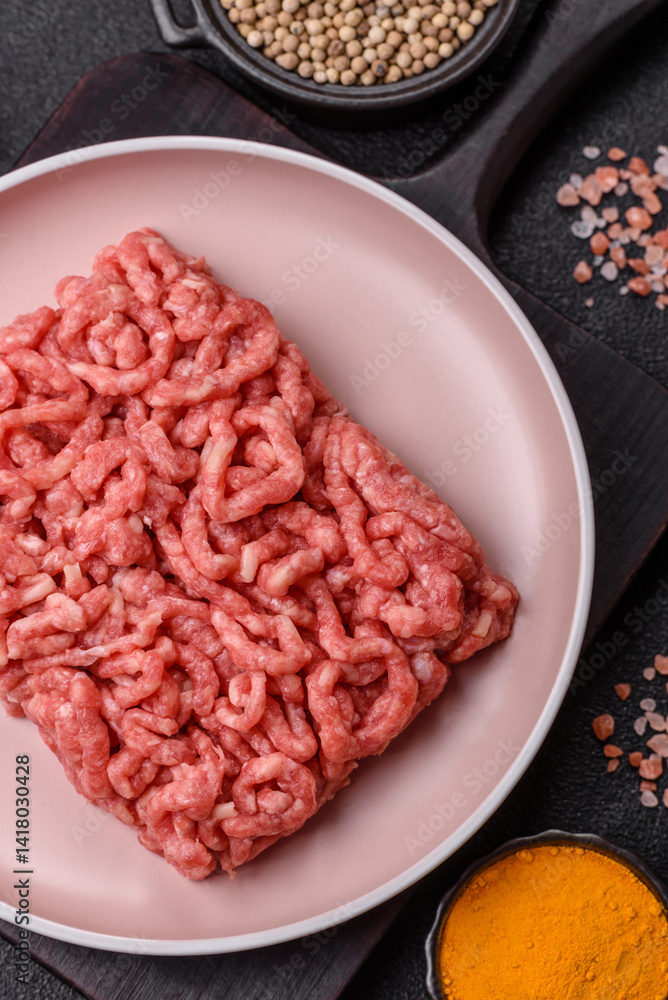 Stuffing or ground raw beef or pork with salt and spices Stuffing or ground raw beef or pork with salt and spices