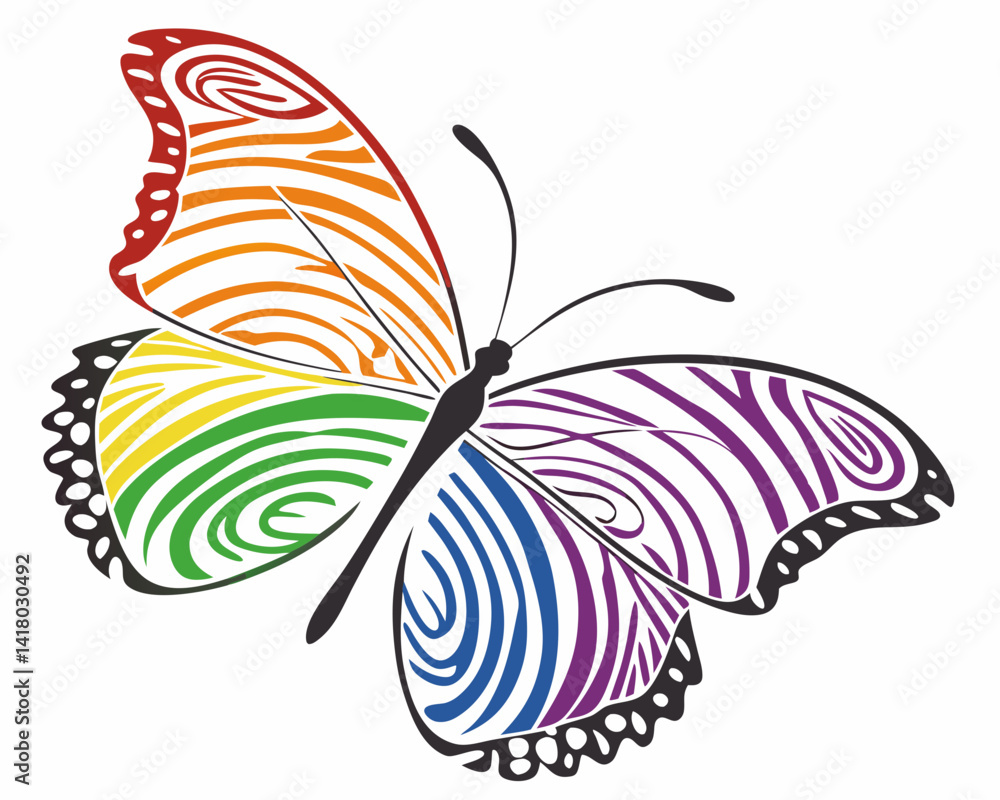 Fototapeta premium Rainbow Butterfly Illustration Symbolizing Pride Month