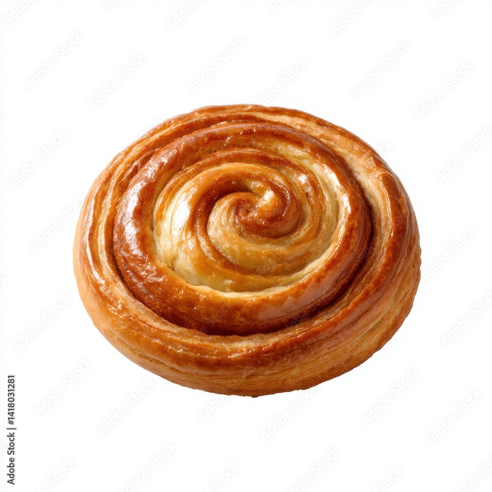 Fototapeta premium Cinnamon roll pastry close up view on white background