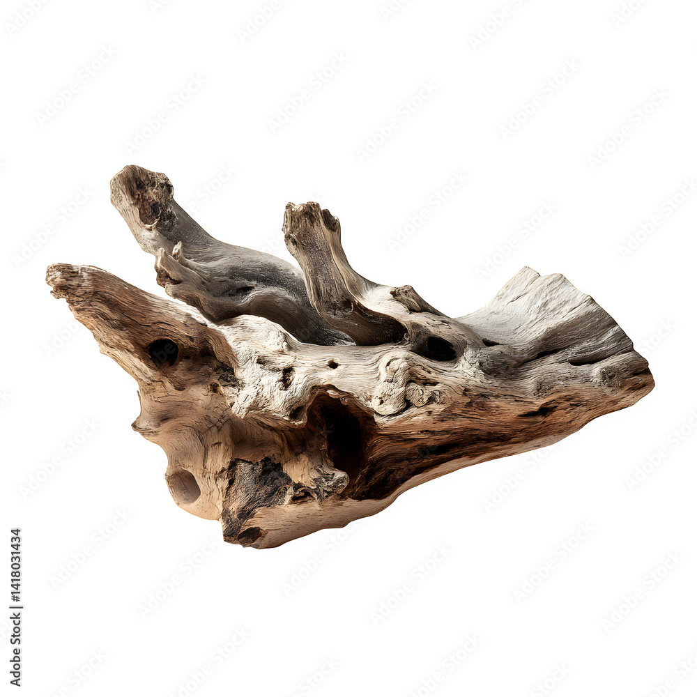Fototapeta premium Decorative driftwood piece isolated on transparent background