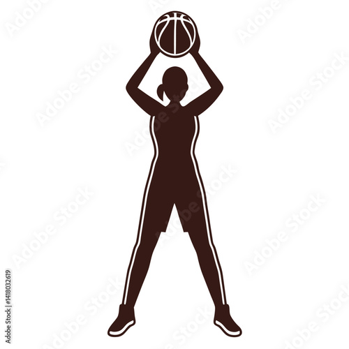 Silhouette of a stylish woman posing with a basketball in a graceful stance