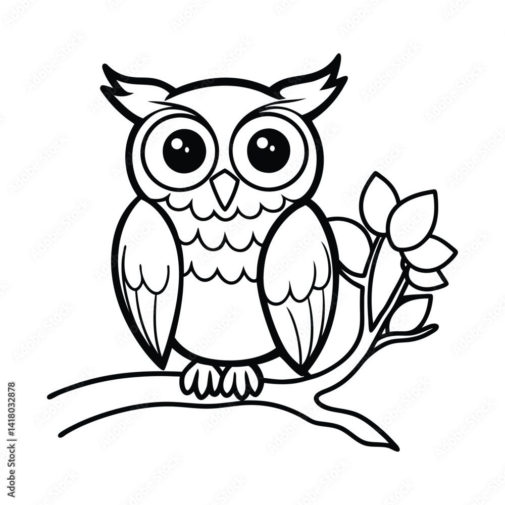 Fototapeta premium a big eyed owl perched line art vector