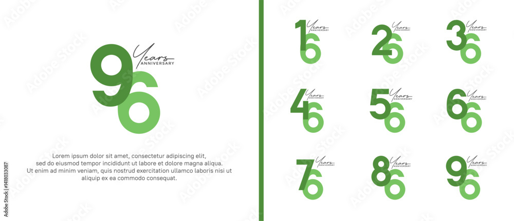 set of anniversary logo flat green color on white background for celebration moment set of anniversary logo flat green color on white background for celebration moment