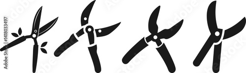 Gardening shears pruning tools black silhouettes Vector Image