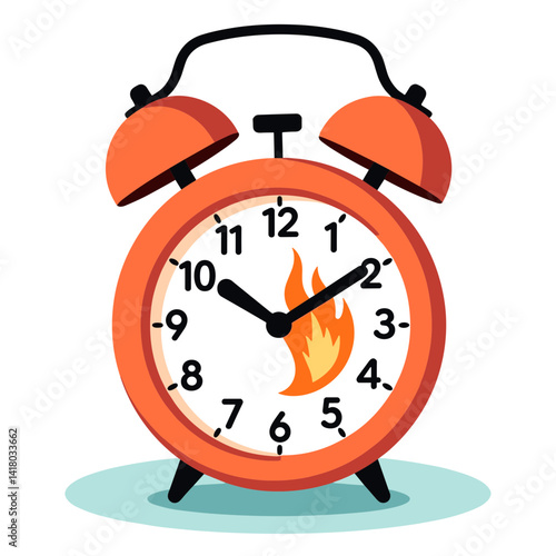 Clock with flames indicating urgency on a plain white background, suitable for blogs, presentations, or educational materials