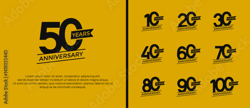 set of anniversary logo flat black color on yellow background for celebration moment