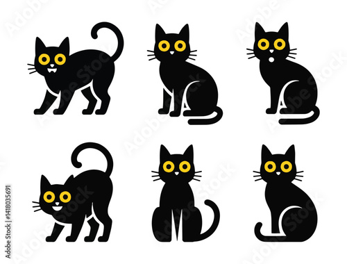 Halloween cat silhouette vector illustration icon set