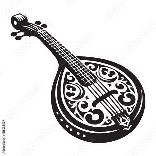 Graceful Mandolin silhouette, softly plucked sounds – Mandolin illustration – Minimalist Mandolin vector – Musical instrument silhouette

