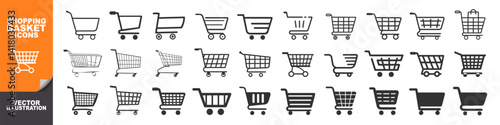 Shopping cart icons set isolated on transparent. Shopping basket icon collection. Trolley cart icon vector template flat design.
