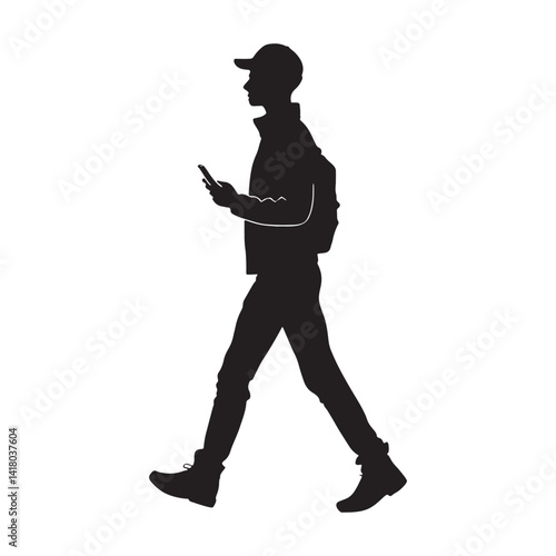 Man Walking While Using Smartphone