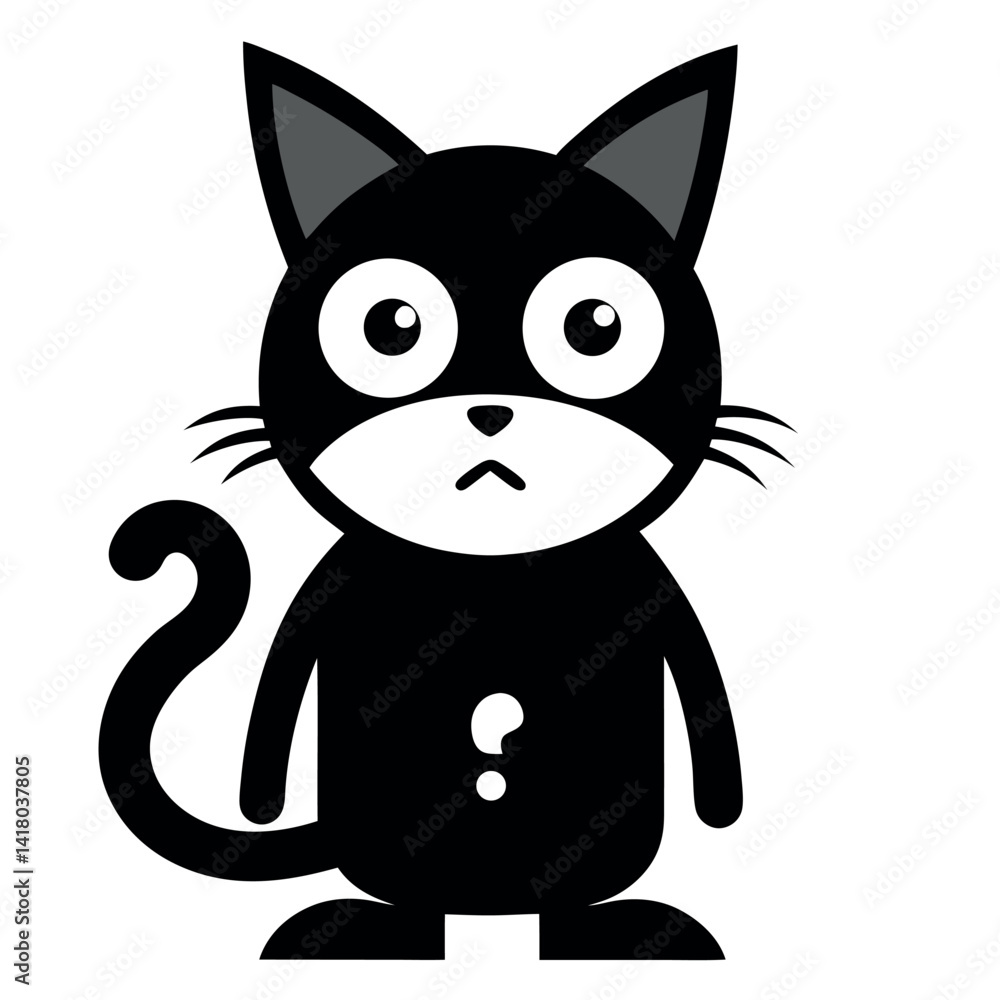Cute Black Cat Character with Question Mark, Perfect for Kids' Products Cute Black Cat Character with Question Mark, Perfect for Kids' Products