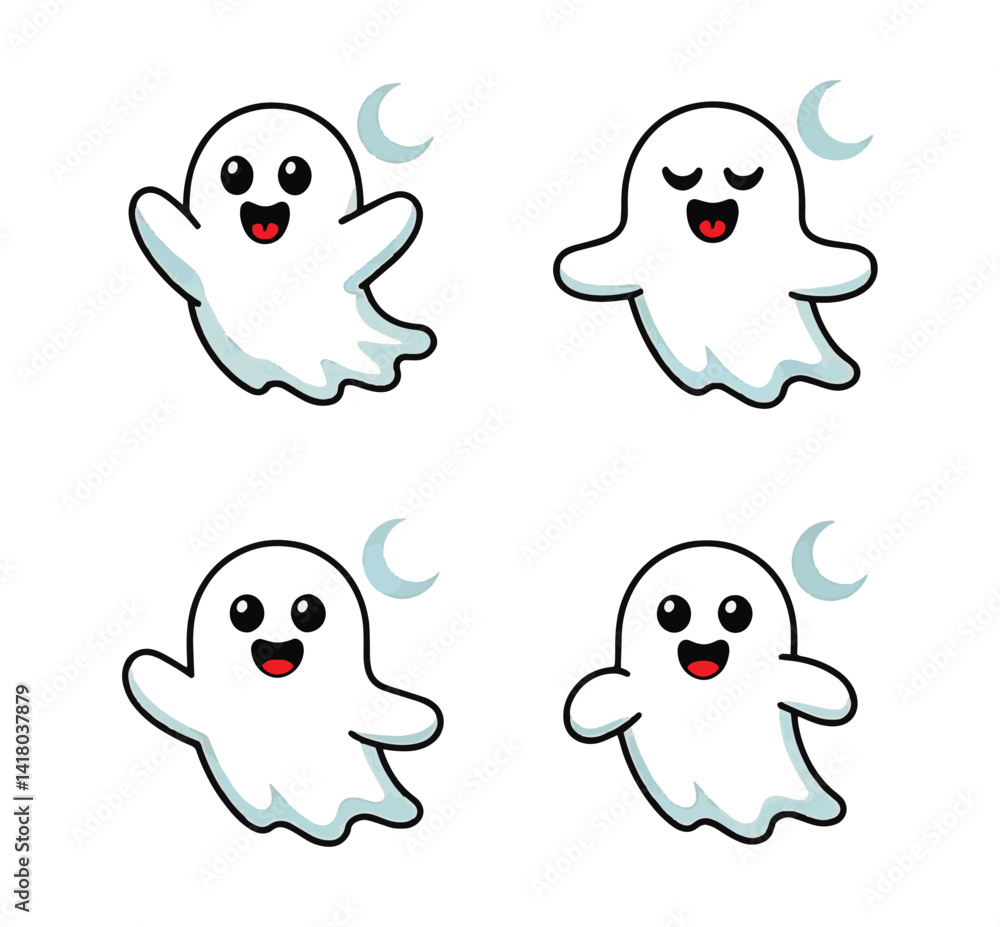 Halloween cute ghost collection spooky character vector design Halloween cute ghost collection spooky character vector design