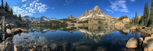Mountain Lake Reflection Scenic Panorama photo