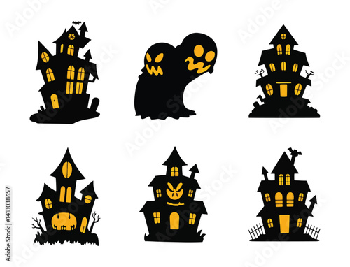 Halloween hunted houses collection set vector illustration night scenery on white background 