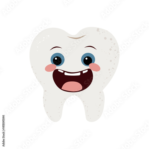 Cute tooth character cute funny stickers with faces. Oral hygiene, kids oral care and dental health concept. Flat vector illustration.