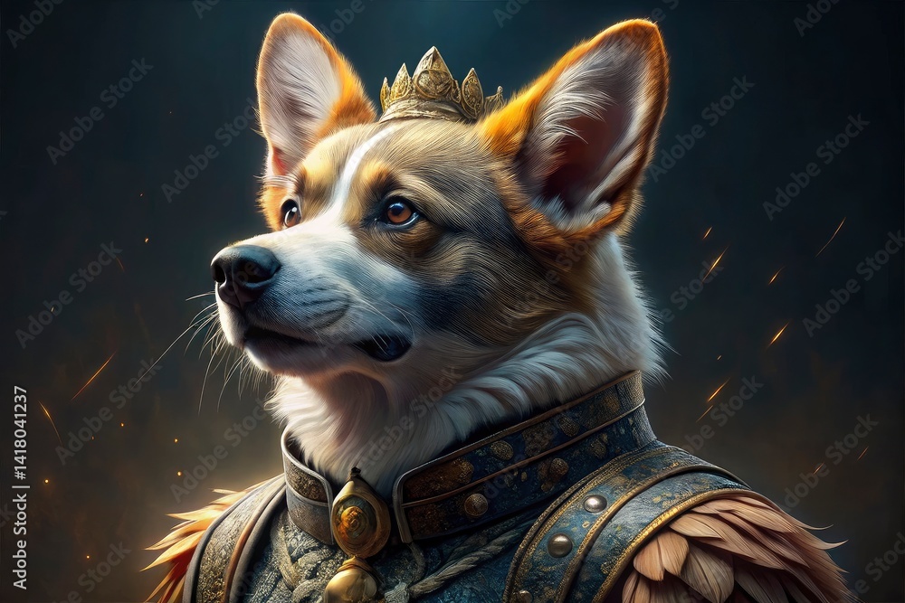 Baroque Corgi Pet Portrait: Regal Dog in Historic Costume, Royal Pet, Dog in Fancy Dress, Corgi Art