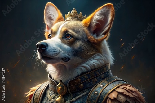 Obraz na płótnie Baroque Corgi Pet Portrait: Regal Dog in Historic Costume, Royal Pet, Dog in Fancy Dress, Corgi Art w salonie