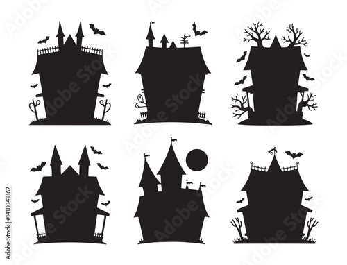 Set of halloween hunted house vector silhouette collection black color
