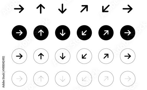 Line Arrow vector icon set in thin line style direction arrow