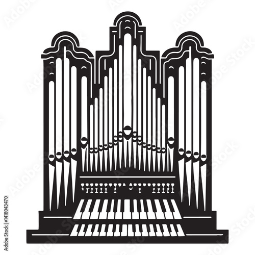Organ console silhouette, hands-on harmony – Organ illustration – Minimalist Organ vector – Musical instrument silhouette

