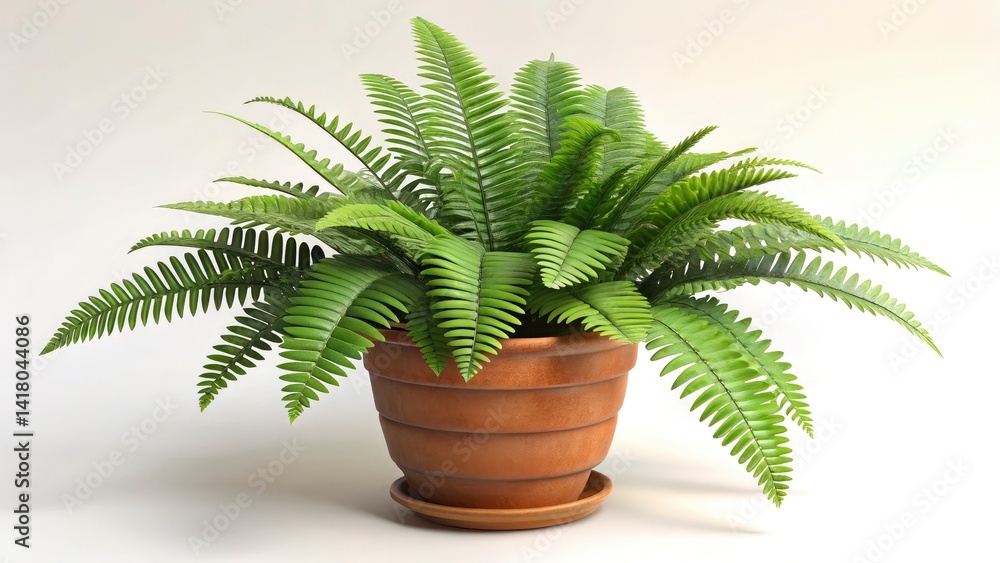 Boston Fern Plant in Pot, Plain Background - AI Generated Urban Exploration Photography