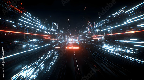 Abstract Futuristic Digital Tunnel With Glowing Lines