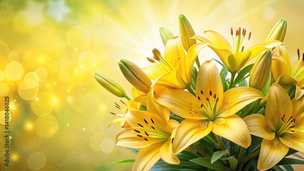 Obraz premium Yellow Lily Bouquet Background , petals, flowers, petals, flowers