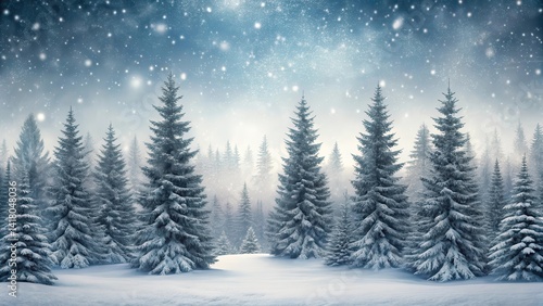 Wallpaper Mural Snowy evergreen forest with bare trees standing against a grey sky and a few snowflakes gently falling in the air , snowy forest, bare trees Torontodigital.ca