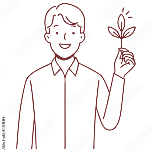 A man holding soil with sprouting seedlings in his hands  style vector design illustrations.