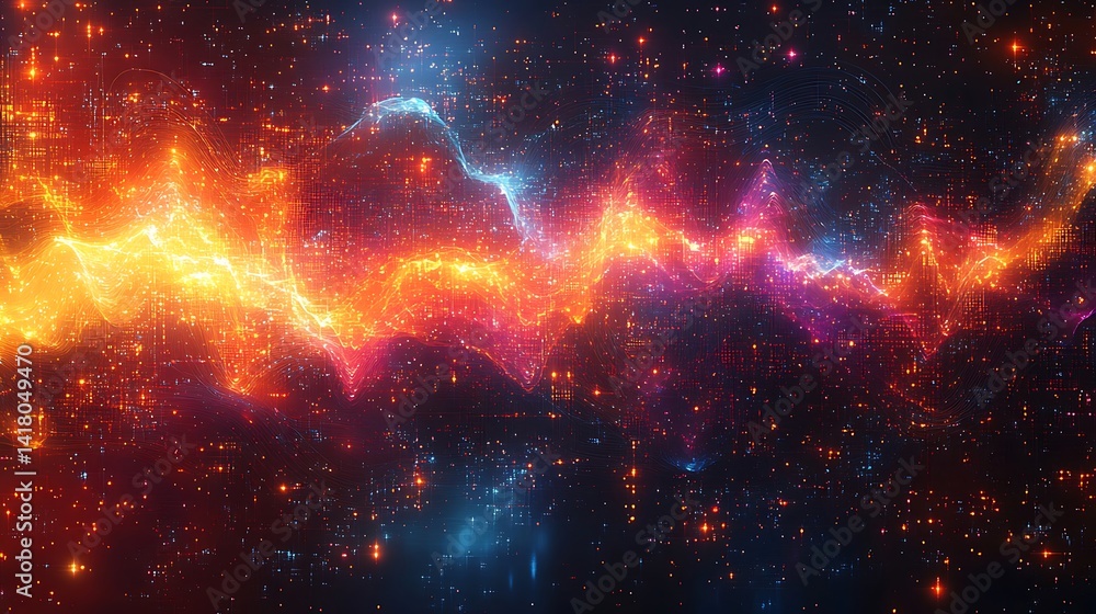 Obraz premium Cosmic energy waves flow across the night sky.