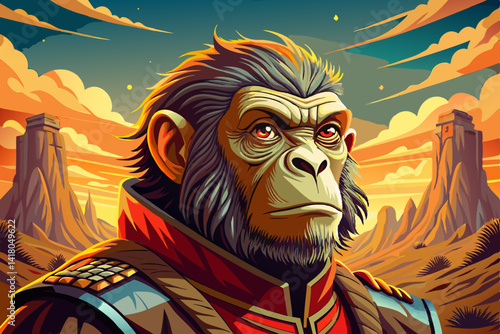 Majestic Monkey vector in Royal Outfit in national park at sunset time