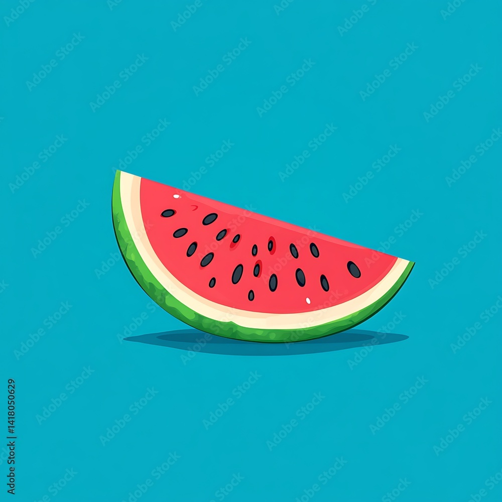 A Vibrant Slice Of Juicy Watermelon Set Against Blue Background A Vibrant Slice Of Juicy Watermelon Set Against Blue Background