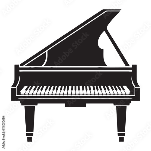 Classical Piano silhouette, echoing historical greatness – Piano illustration – Minimalist Piano vector – Musical instrument silhouette

