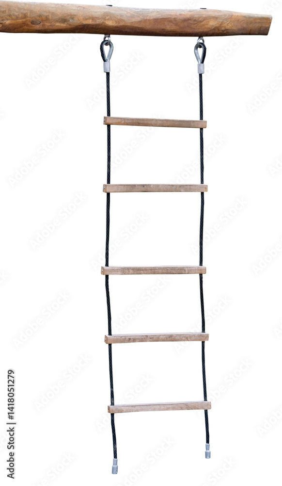 hanging ladder on the metal rope on white