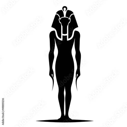 Full Body Silhouette of Osiris God, Black Vector Design on White Background