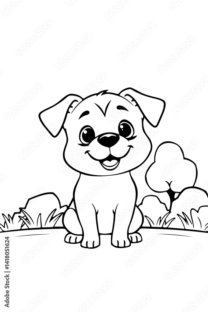 Obraz premium Dog Character Vector Coloring Book Page with Dog Coloring page outline of a cute dog coloring page with Animal character