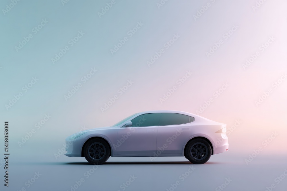 Naklejka premium sleek futuristic electric car silhouette stands isolated against vibrant neon color background