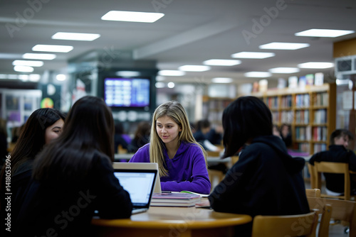 Wallpaper Mural Students collaborating on projects in a library setting during the afternoon Torontodigital.ca