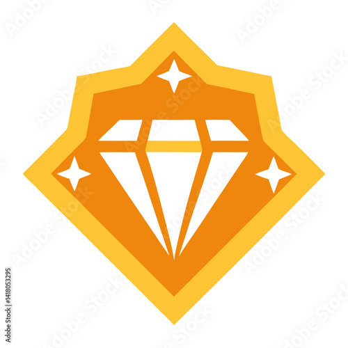 Gemstone Icon in Flat Vector Style with Sparkles

