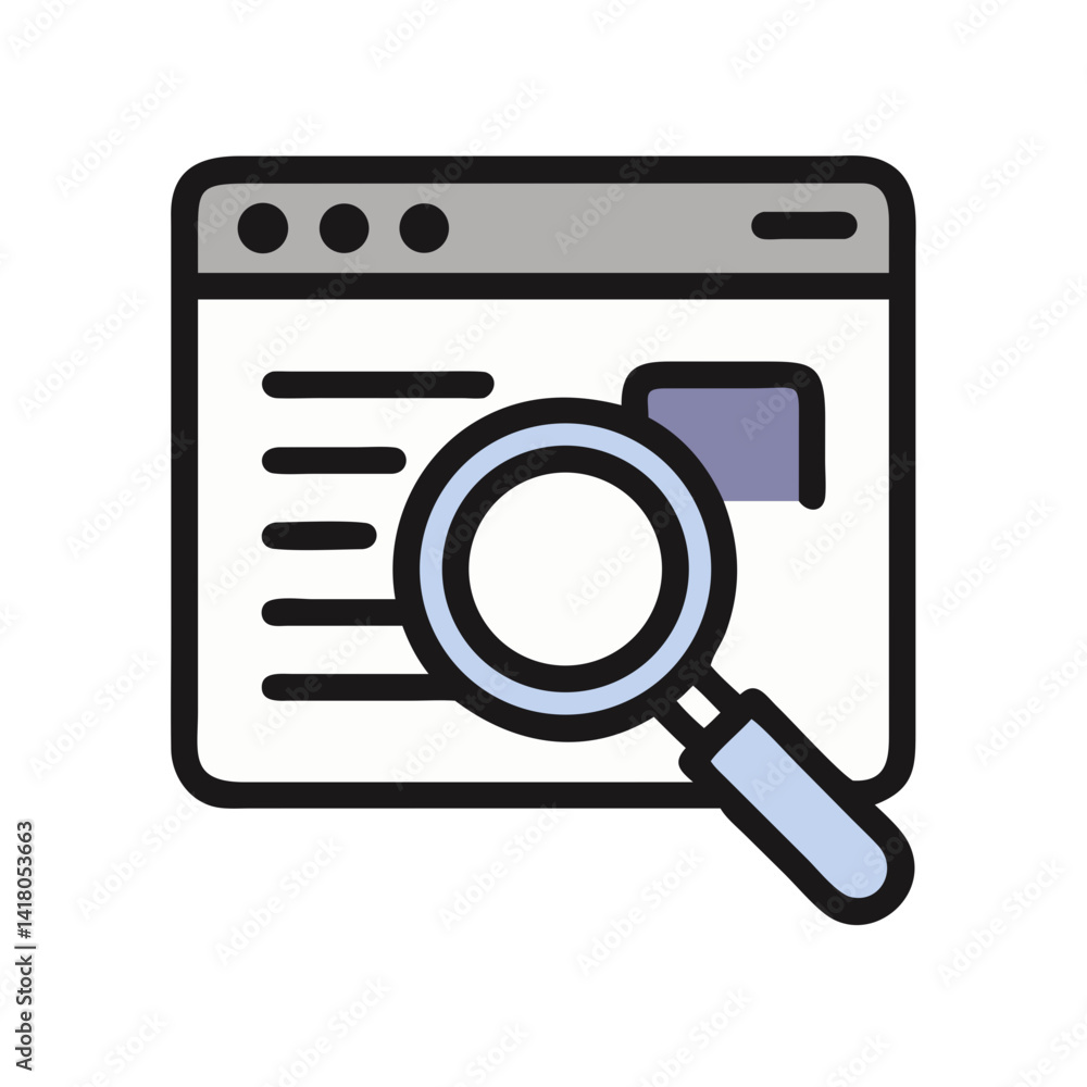 Browser with Magnifier Icon Representing Online Search and Web Navigation Browser with Magnifier Icon Representing Online Search and Web Navigation