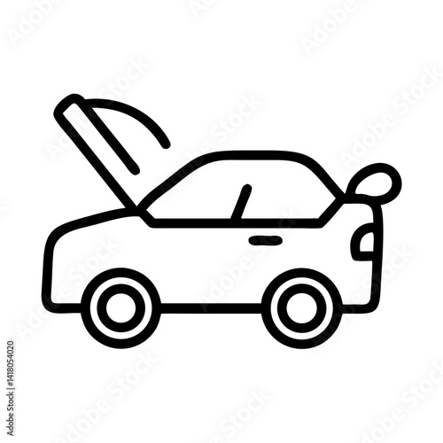 Car Hood Open Icon Representing Engine Check and Vehicle Inspection